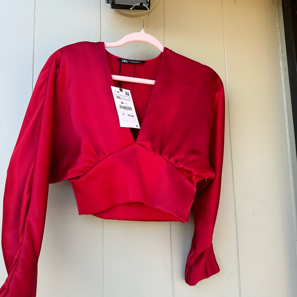Red Zara Satin Crop Top XS
